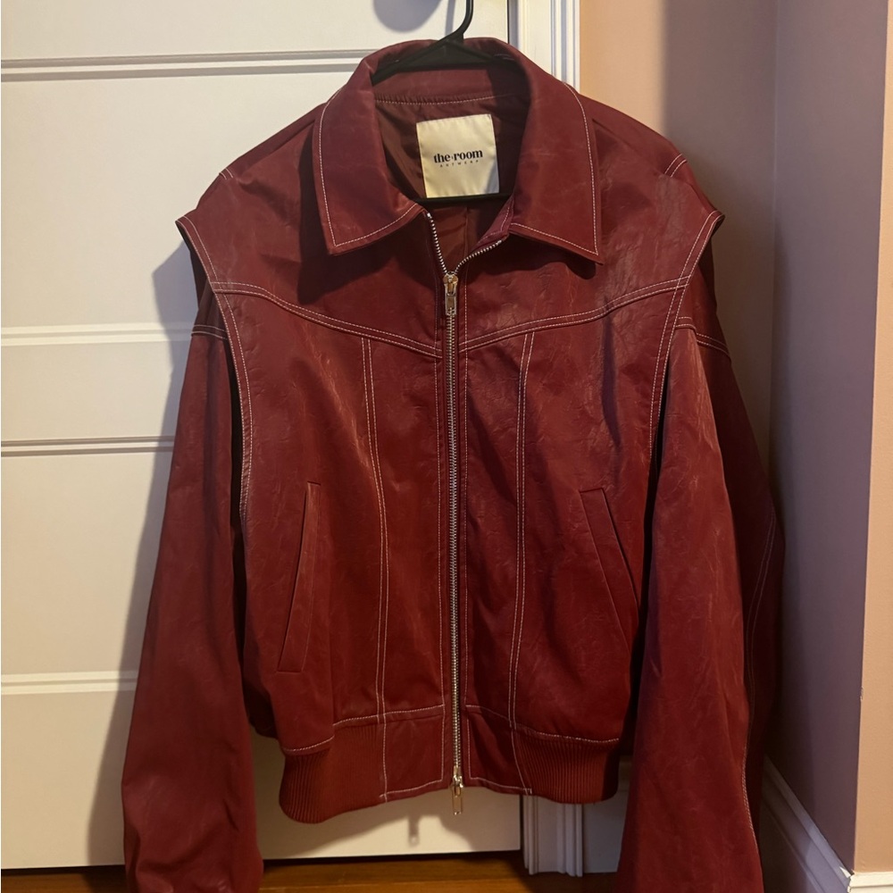 The Room Antwerp Oversized Contrast Stitch Jacket Red